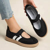 Three-Stripe Ballet-Style Mary Jane Shoes, Soft Leather, Rubber Sole, Slip-On Casual Sports Shoes For Women.